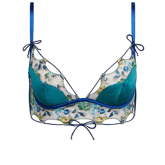 For Love And Lemons Wrap Ikat Embroidered Bralette Jade XL NEW - Picture 1 of 7